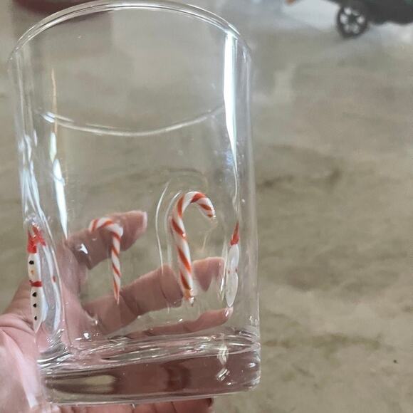 Anthropologie Christmas art glass juice glass or cocktail Candy Canes & Snowman - Picture 9 of 10